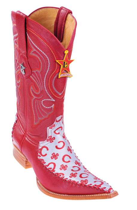 Los Altos Red Grey Fashion Design / Deer Skin 3X Toe Cowboy Boots 955312